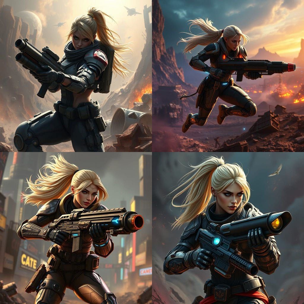 Ethereal Sci-Fi Warrior in Action, Cyberpunk Style