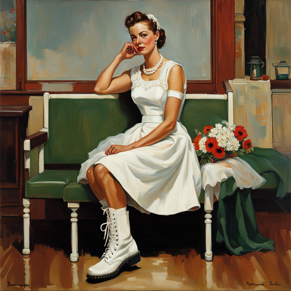 Woman in Wedding Dress, Rockwell-Inspired Art