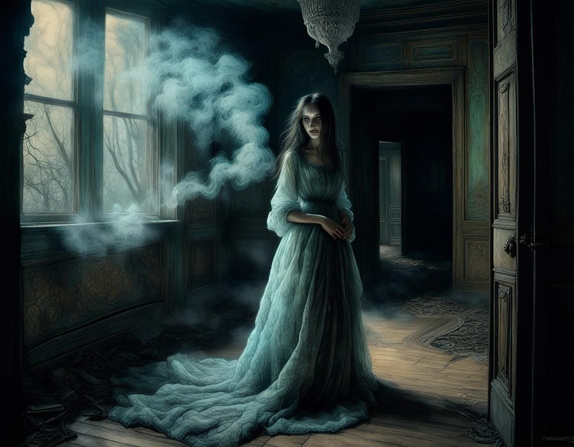 Ethereal Ghost Portrait in Abandoned Mansion