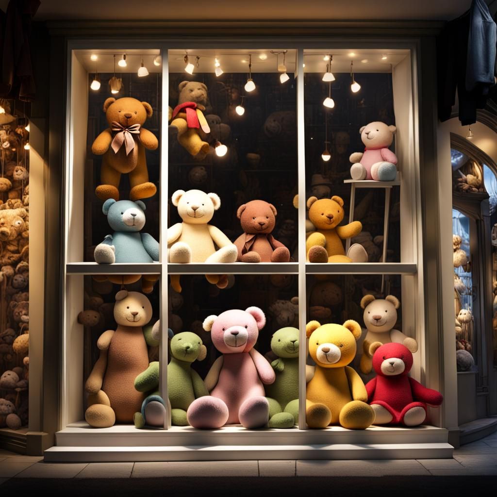 Fantastical Plush Toy Shop Window in Photorealistic Style