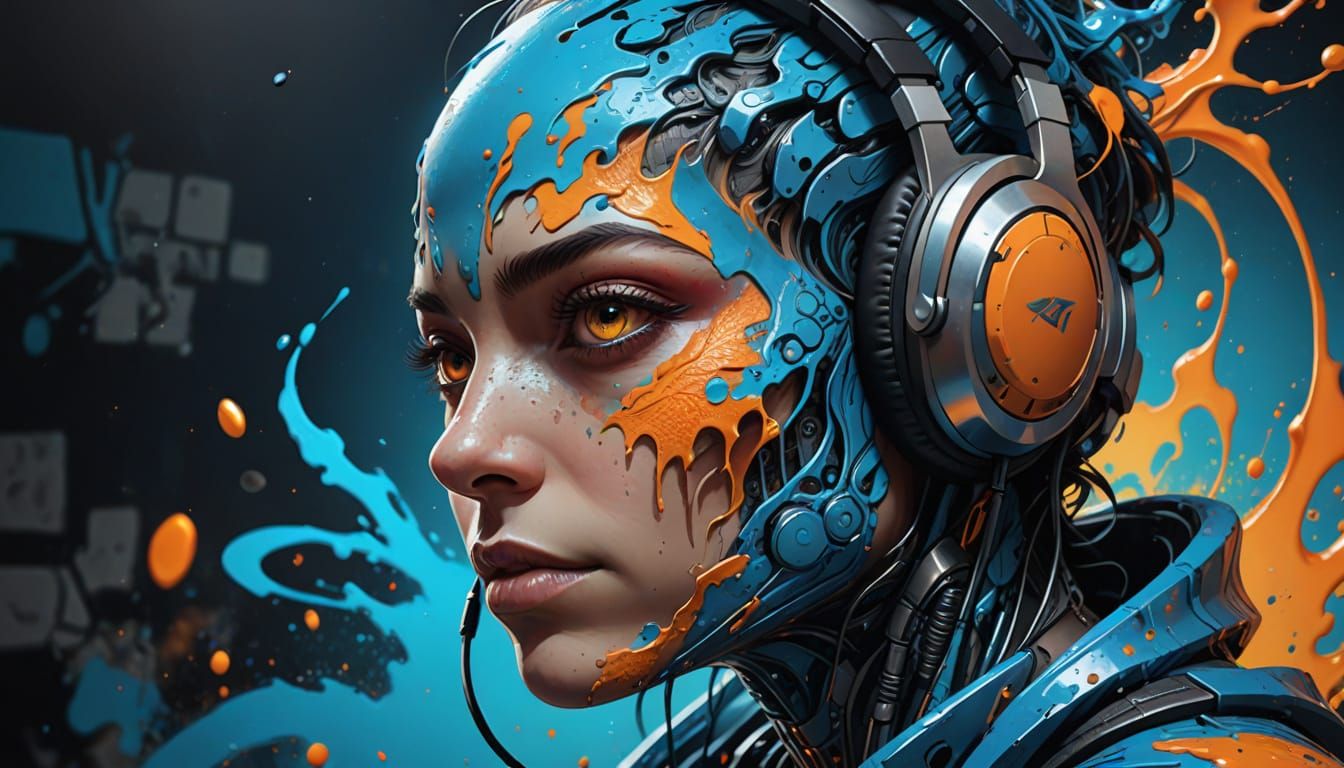 Cyborg Alien in Vibrant Graffiti Style