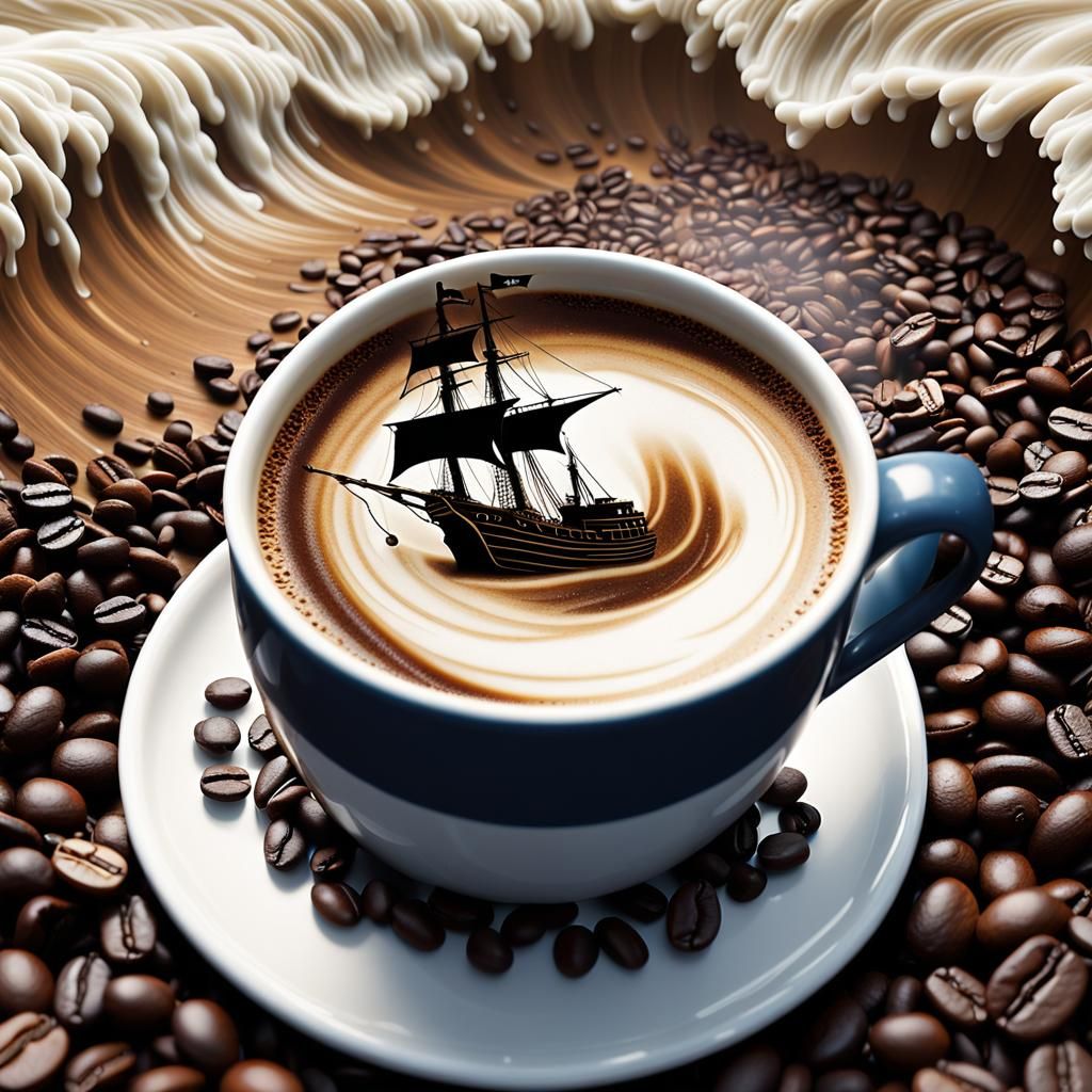 Pirate Battle in Coffee Cup: Digital Photograph