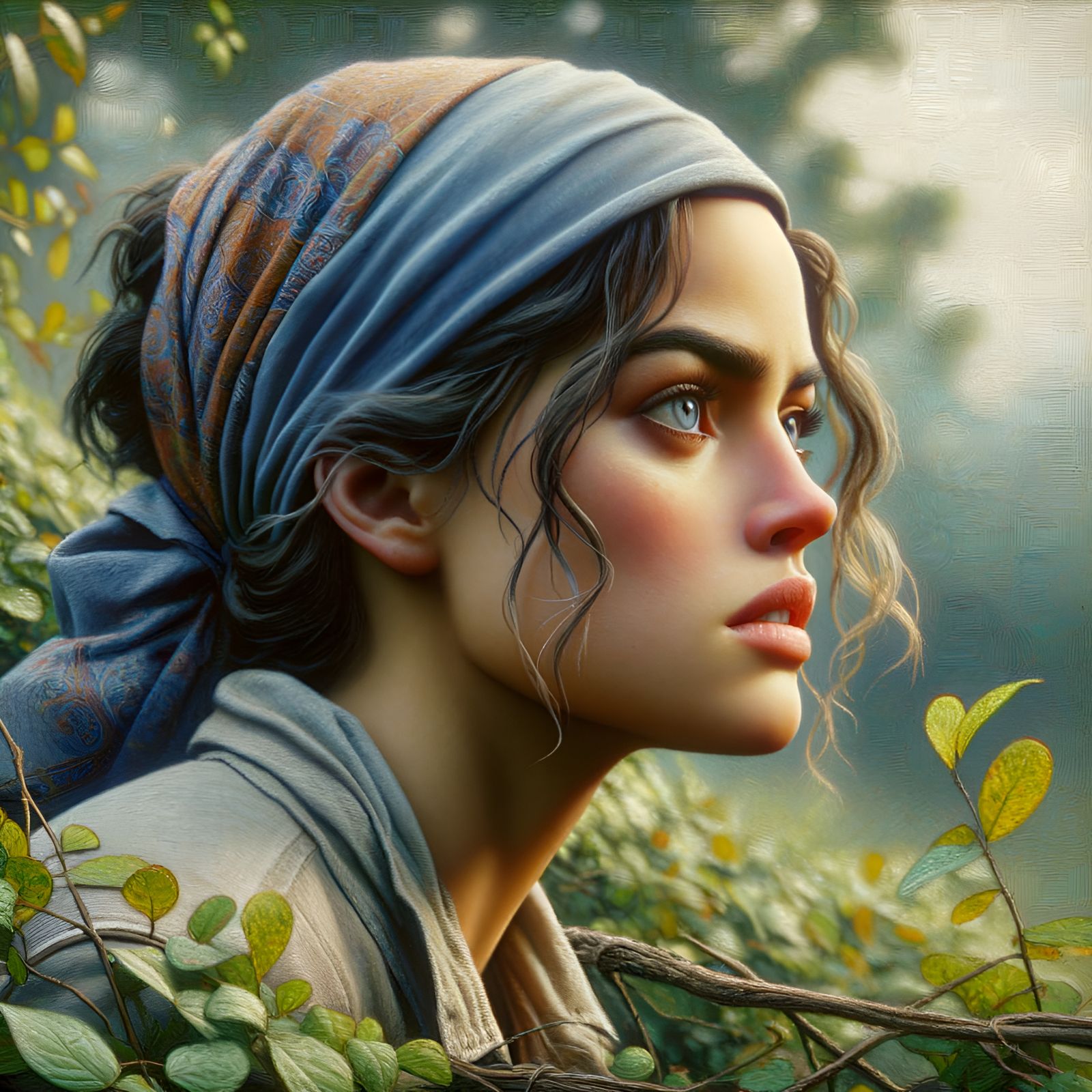 Determined Hispanic Woman in Impressionistic Style