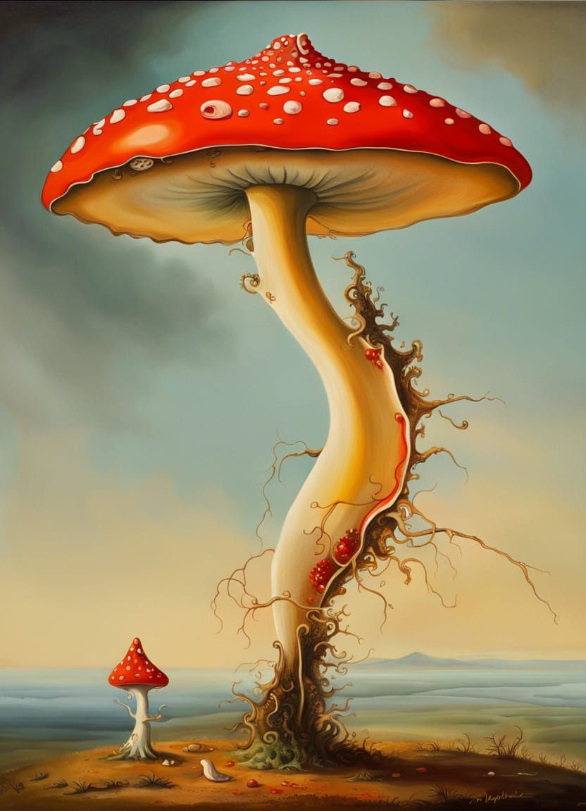 Surreal Dancing Fly Agaric in Dali Style