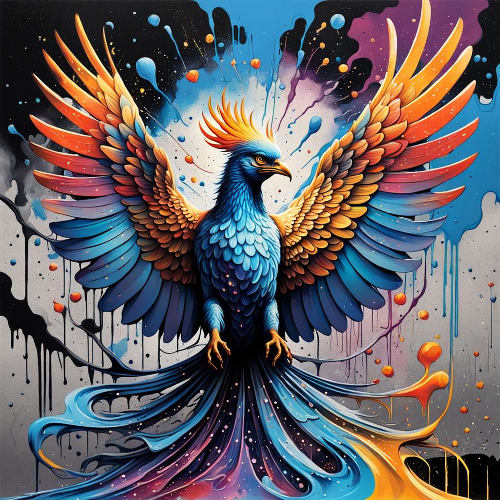 Blue Phoenix in Graffiti Art Style