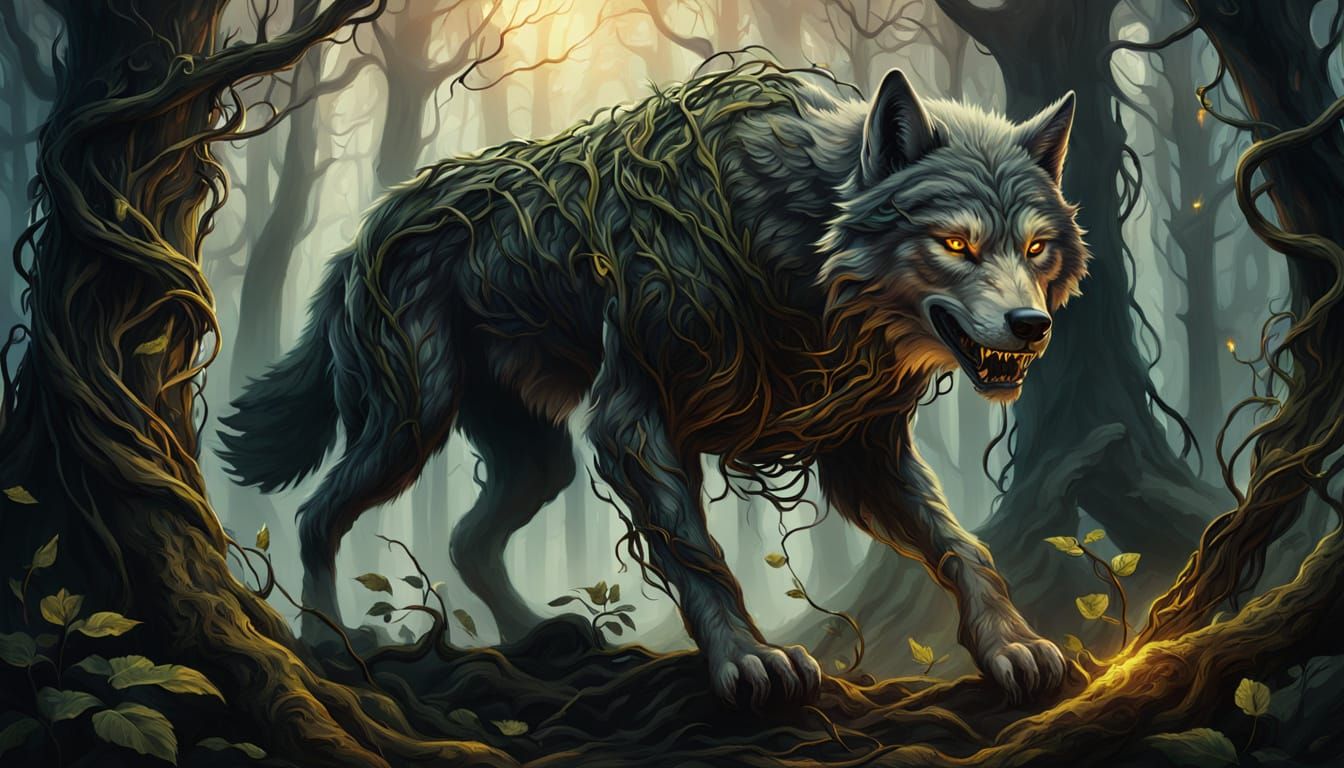 Wolf-like Vine Creature in Ancient Forest