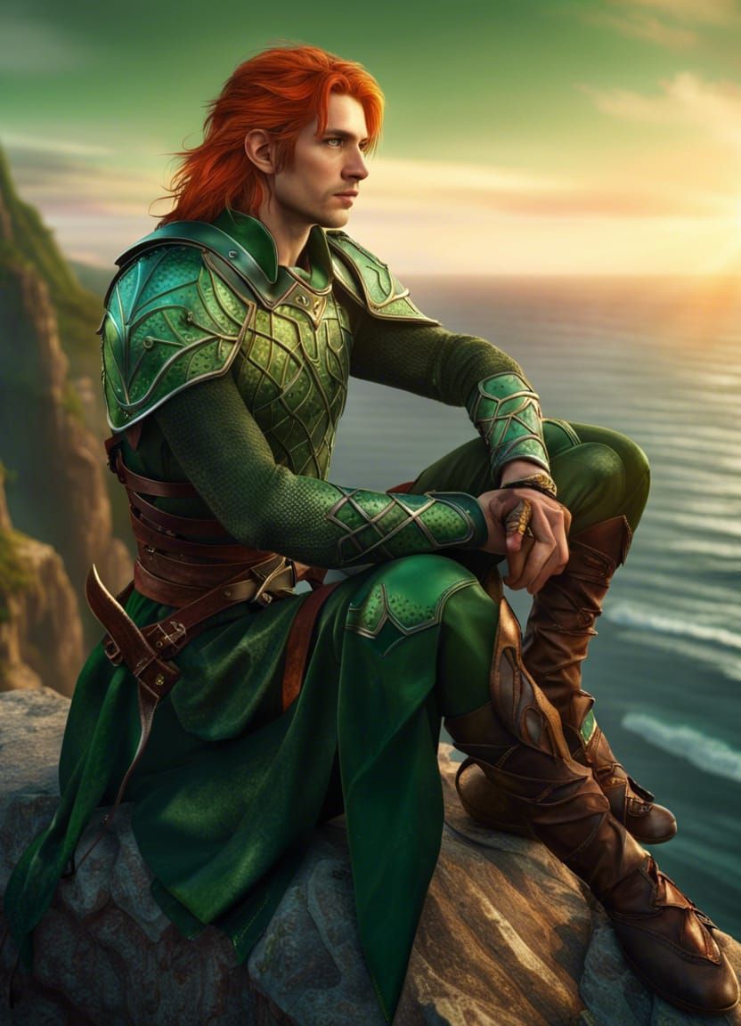 Elven Warrior Gazing at Sunrise: Hyperrealistic Rendering