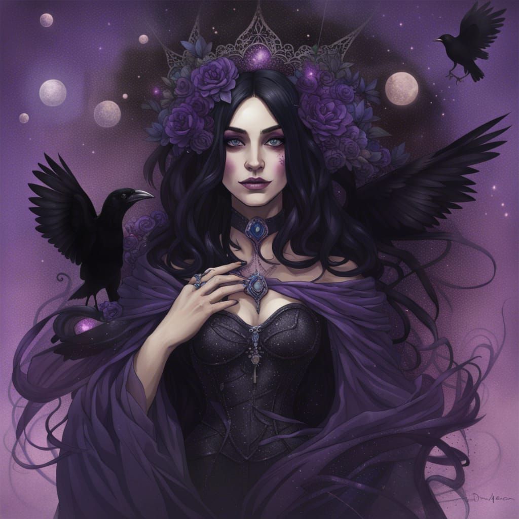 Raven Queen with Violet and Black Magic