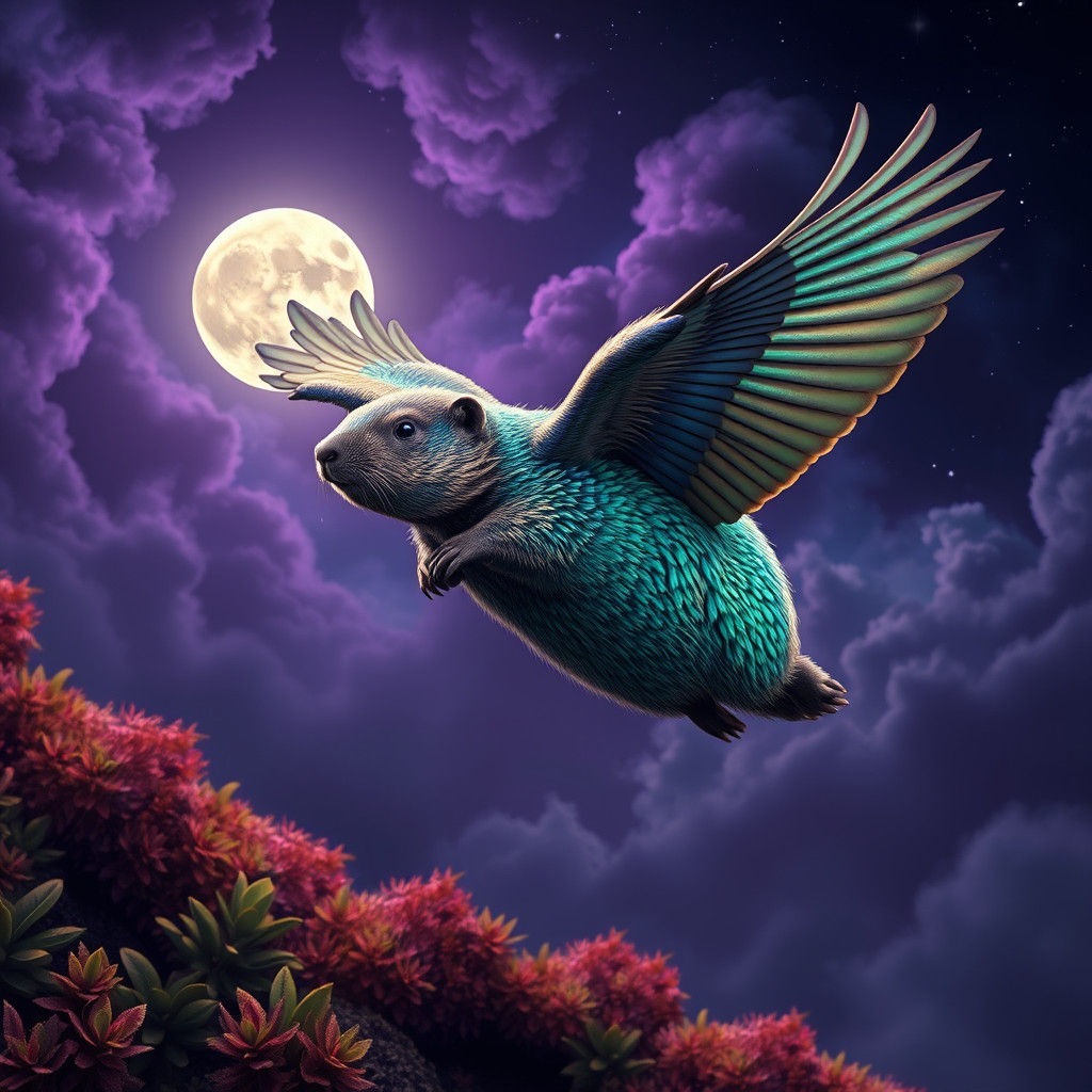Flying Groundhog in Ethereal, Detailed Matte Painting