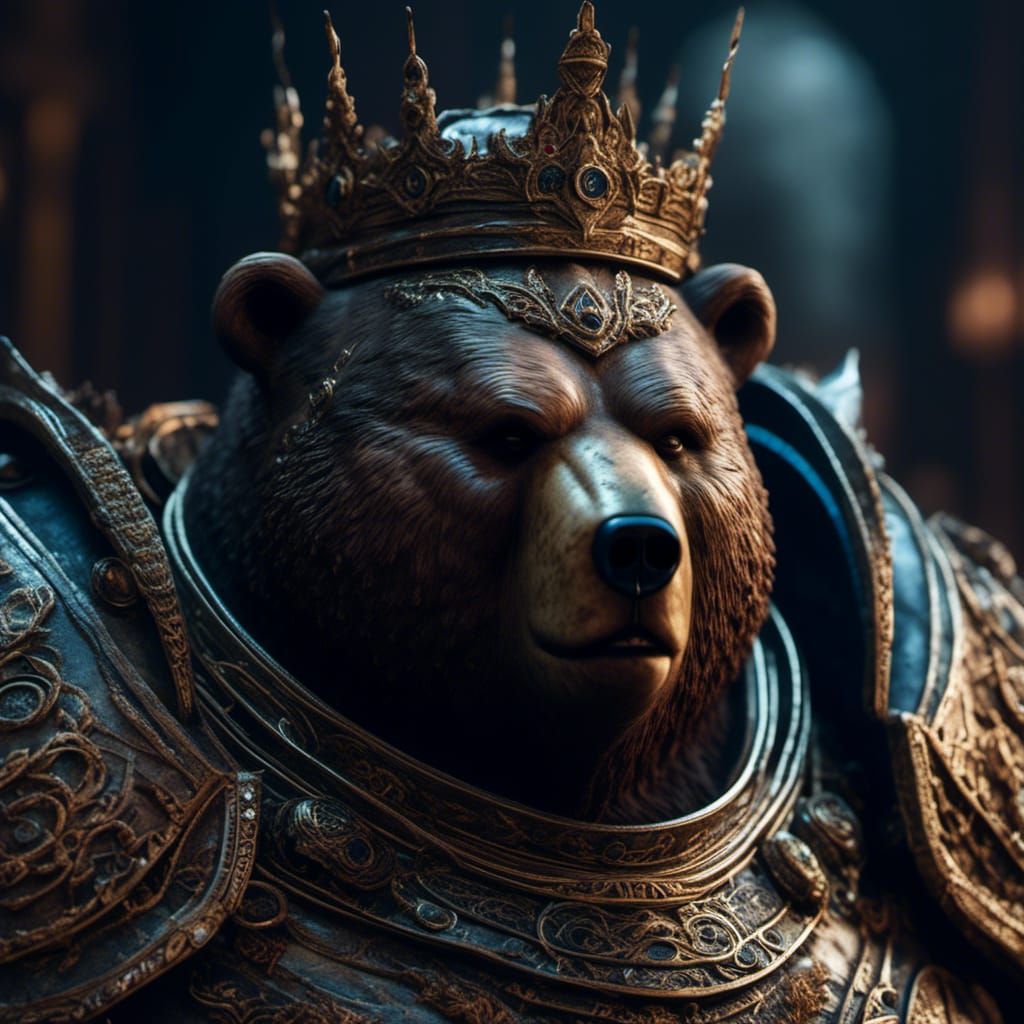 Hyperdetailed Bear King Portrait in Cleric Armor