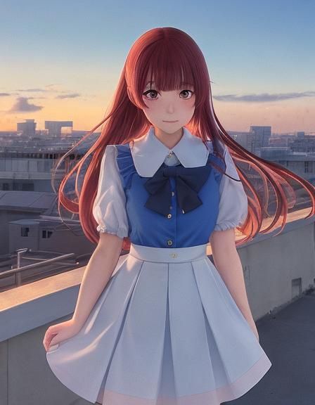 Anime Idol on School Rooftop in Studio Trigger Style