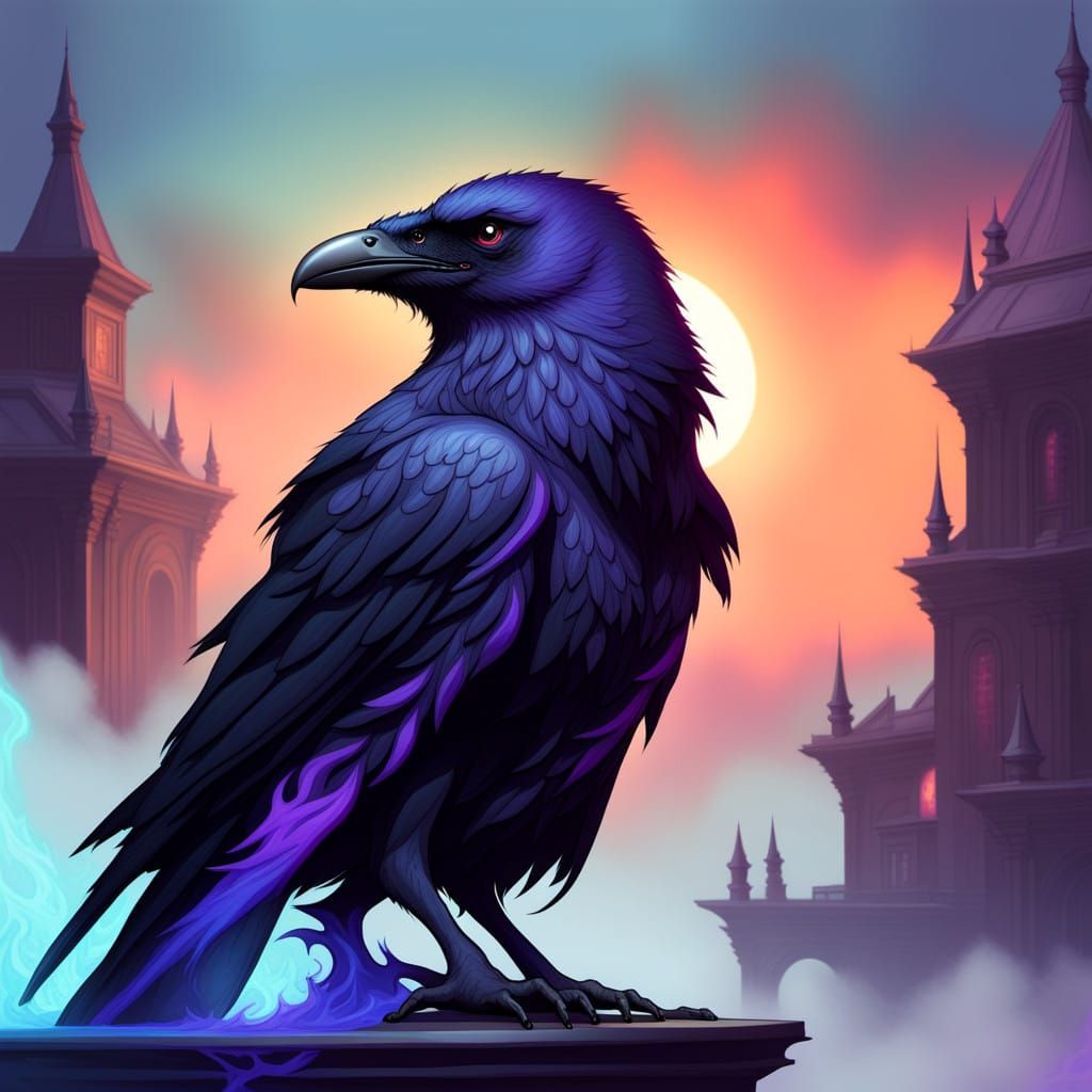 Glowing Raven in Neon Flames