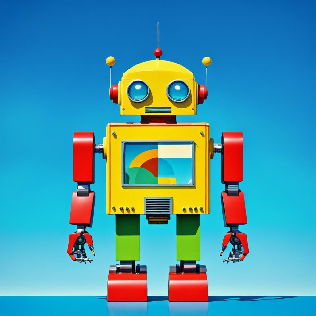 Glass Robot with Internal Mechanics in Retro-Futuristic Styl...