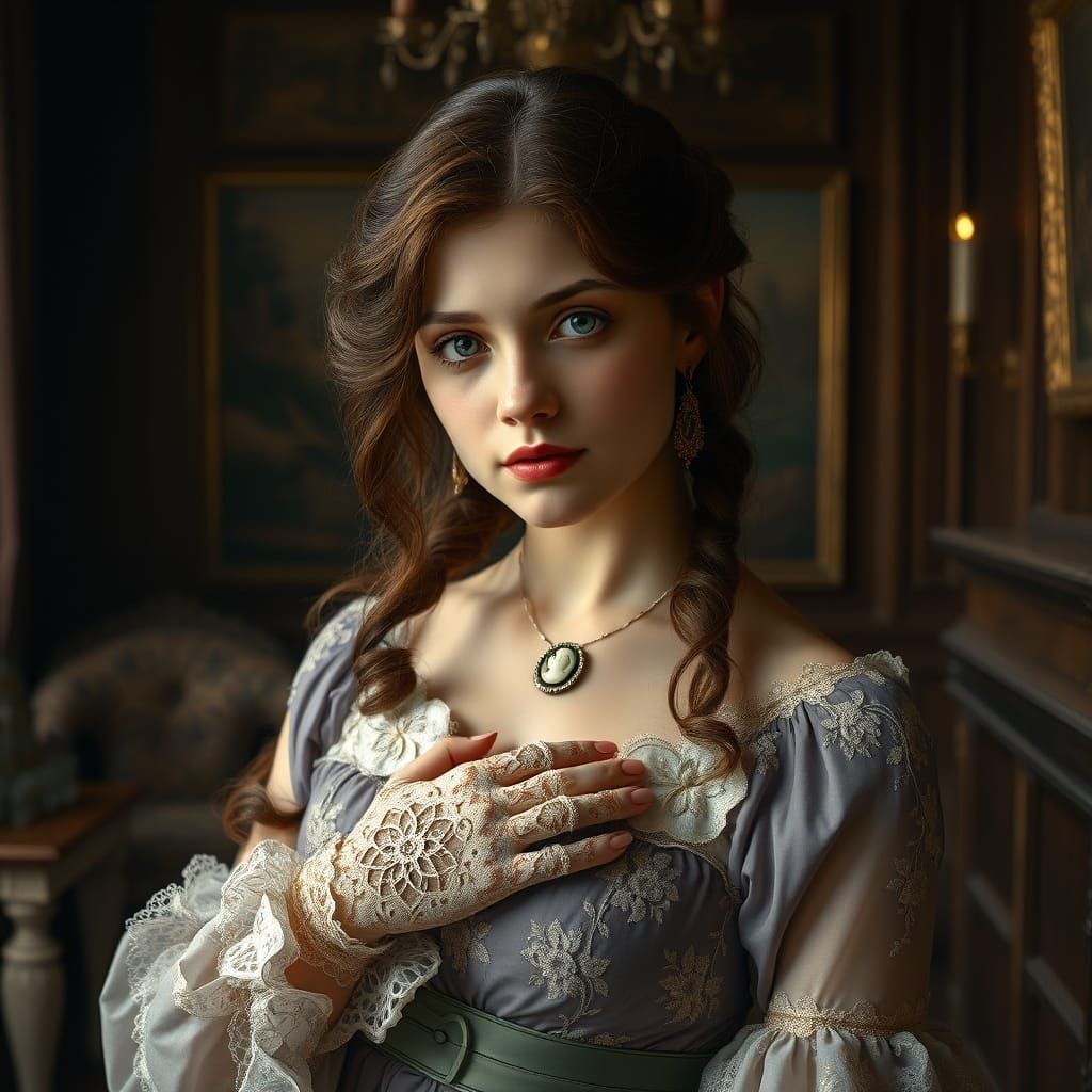 Elegant Victorian Lady in Ornate Parlour