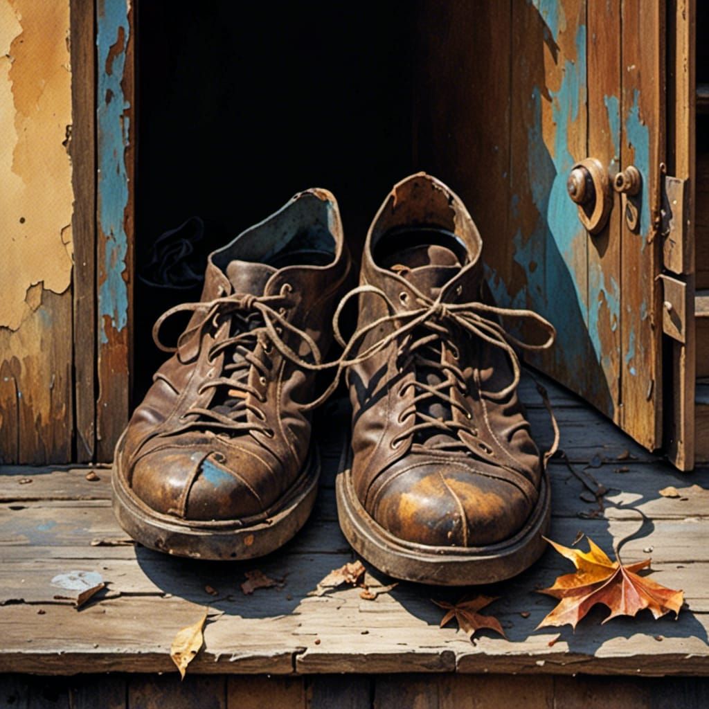 Worn Shoes on a Doorstep with Prismatic Effect