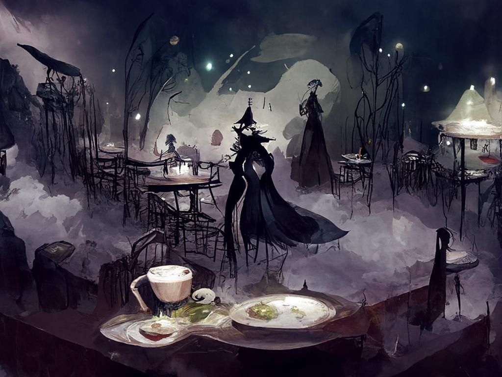 Witch in Night Cafe: Ominous Fairytale Art