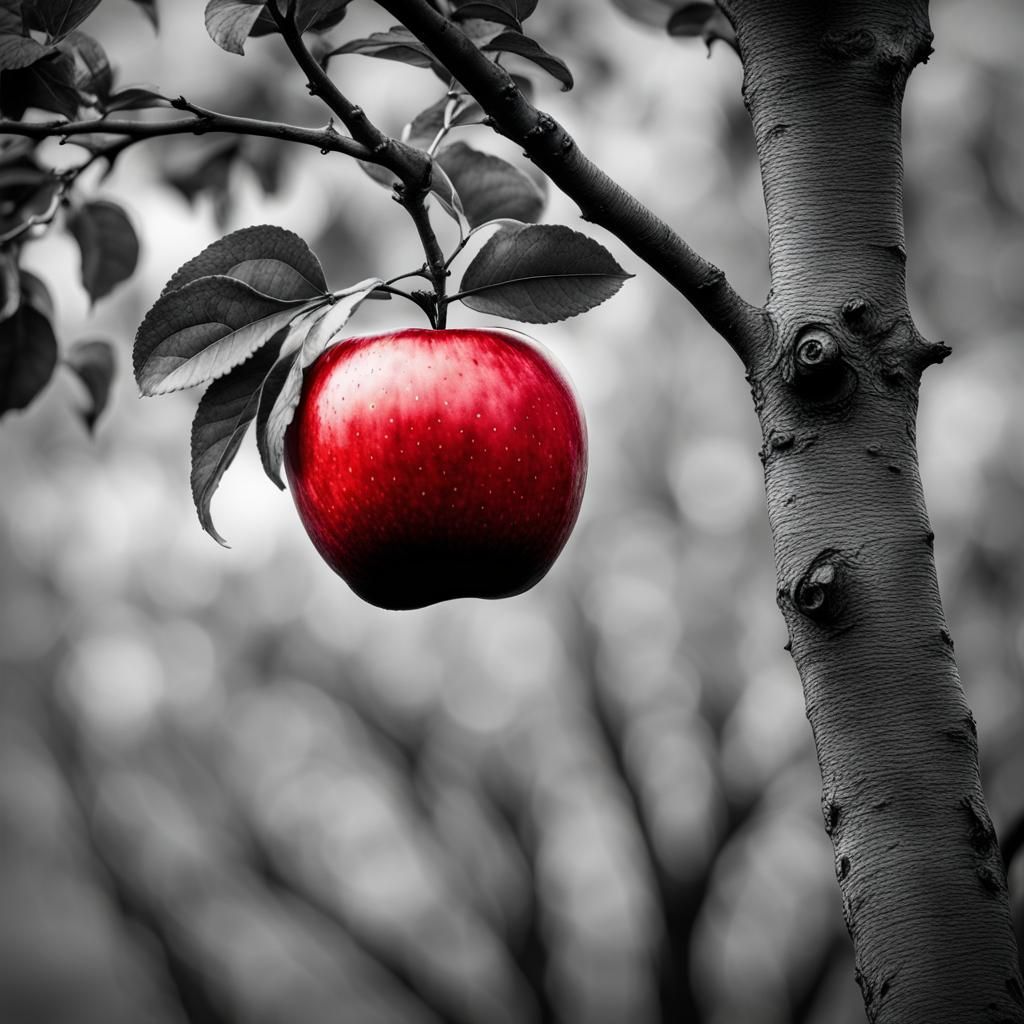 Vivid Red Apple in Grayscale: Selective Color Art