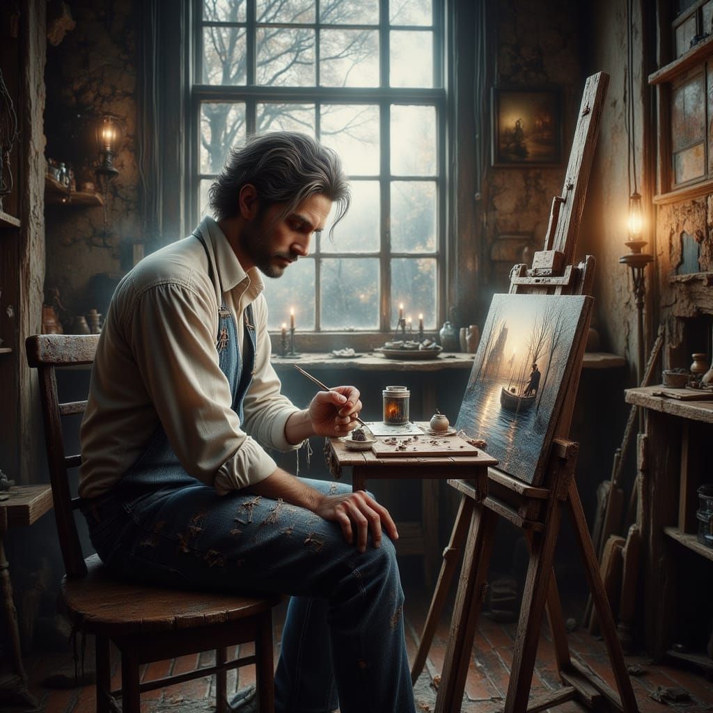 Artist Paints Waterscape within a Waterscape in Dutch Golden...