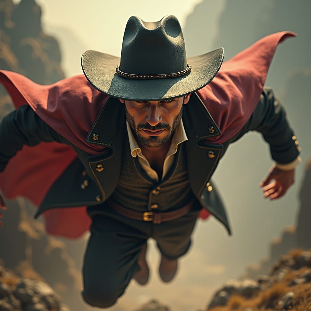 Handsome Cowboy in Flight: Photorealistic Fantasy Art