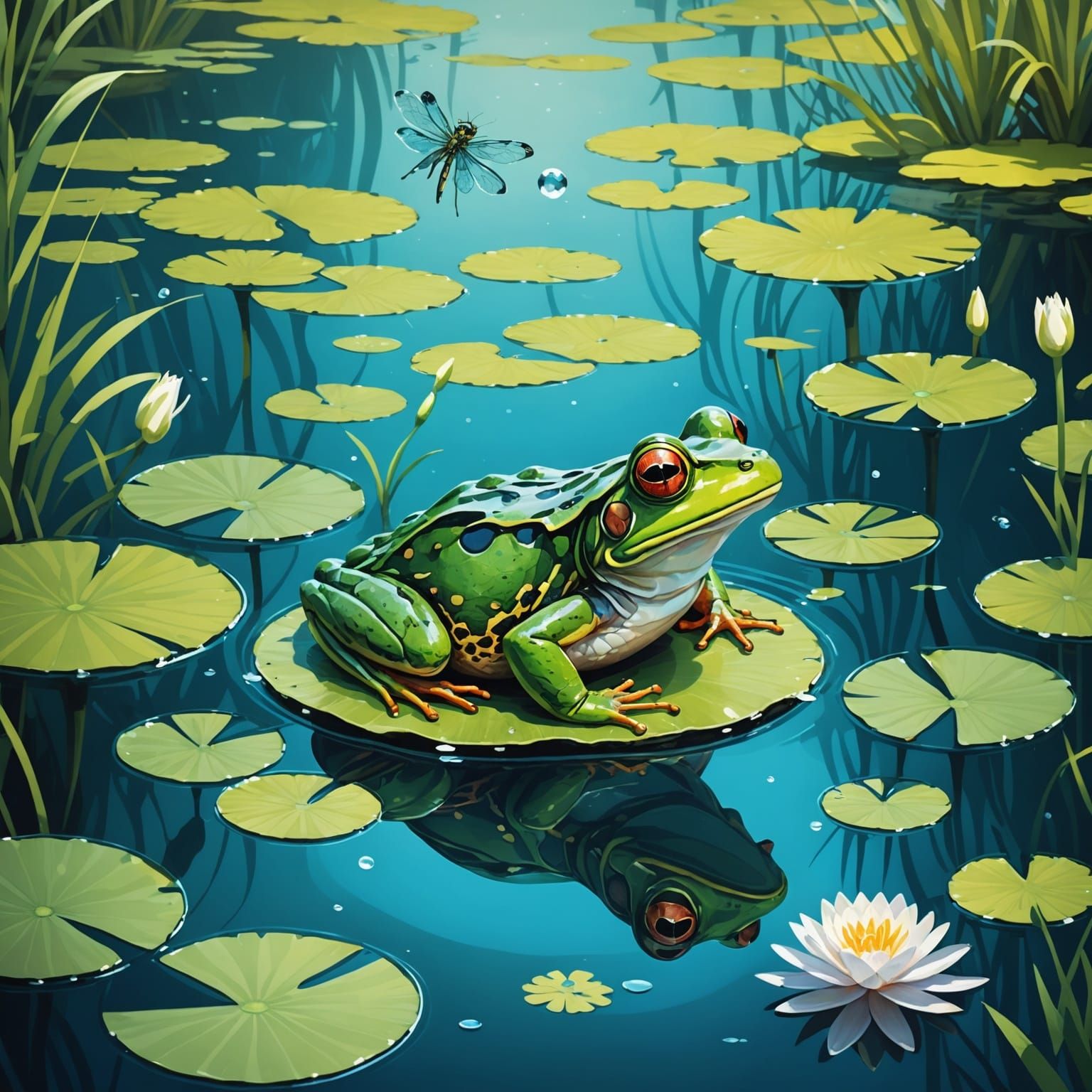 Double Exposure: Frog and Dragonfly Standoff