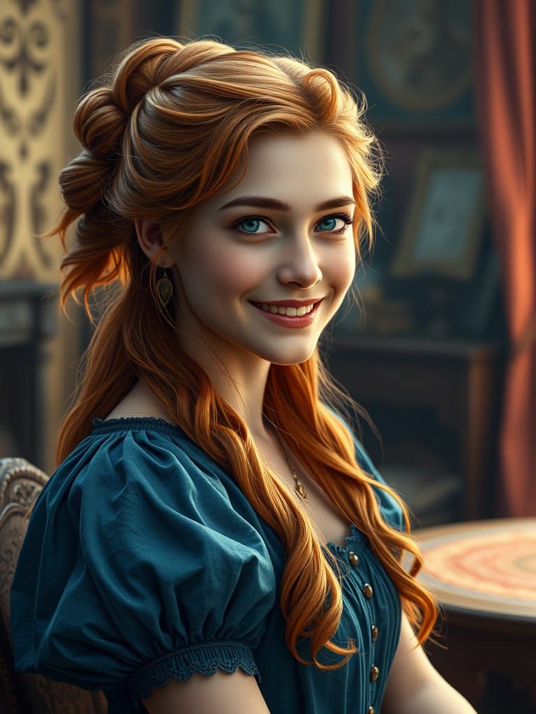 Victorian Lady Smiles in Morning Splendor