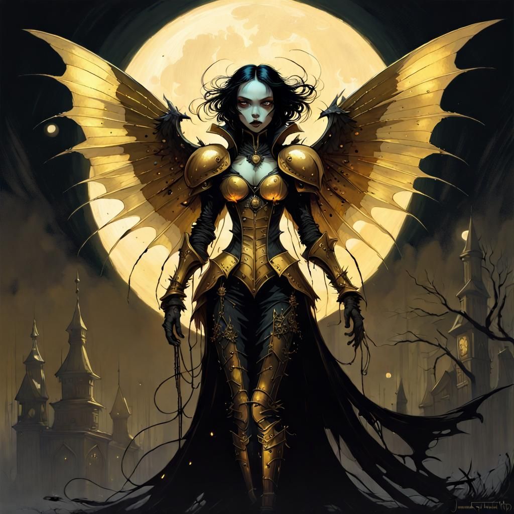 Vampire Angel of Death in Golden Armor