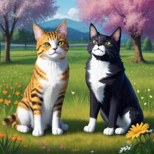 Joyful Cat and Dog in Vibrant Digital Splash Art