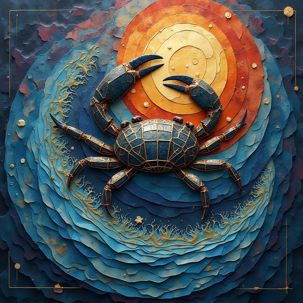 Cancer Astrological Symbol in Cubist Geometric Style