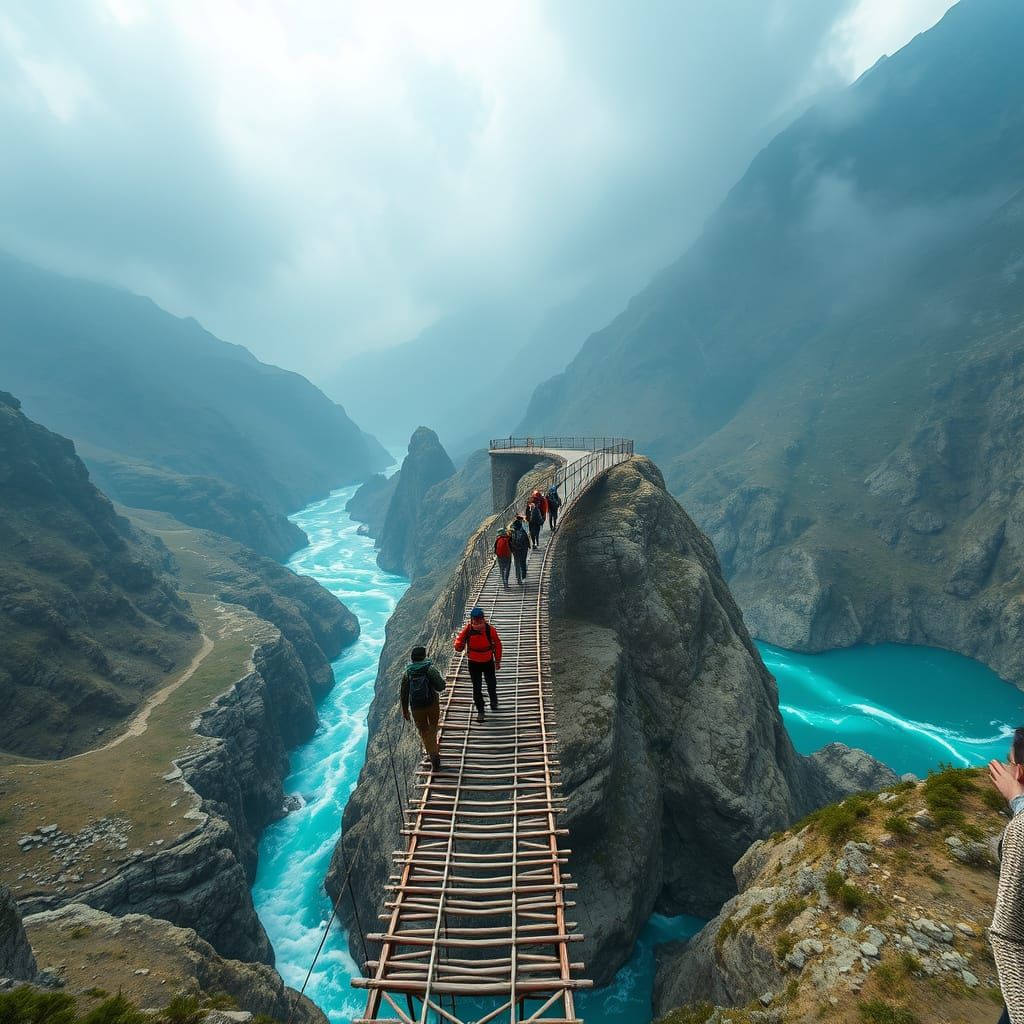 Ethereal Himalayan Bridge in Surreal Landscape