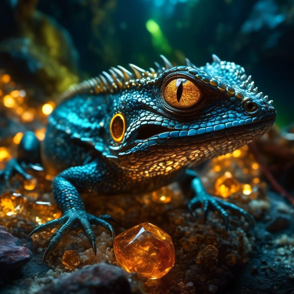 Bioluminescent Lizard in Crystal Cave