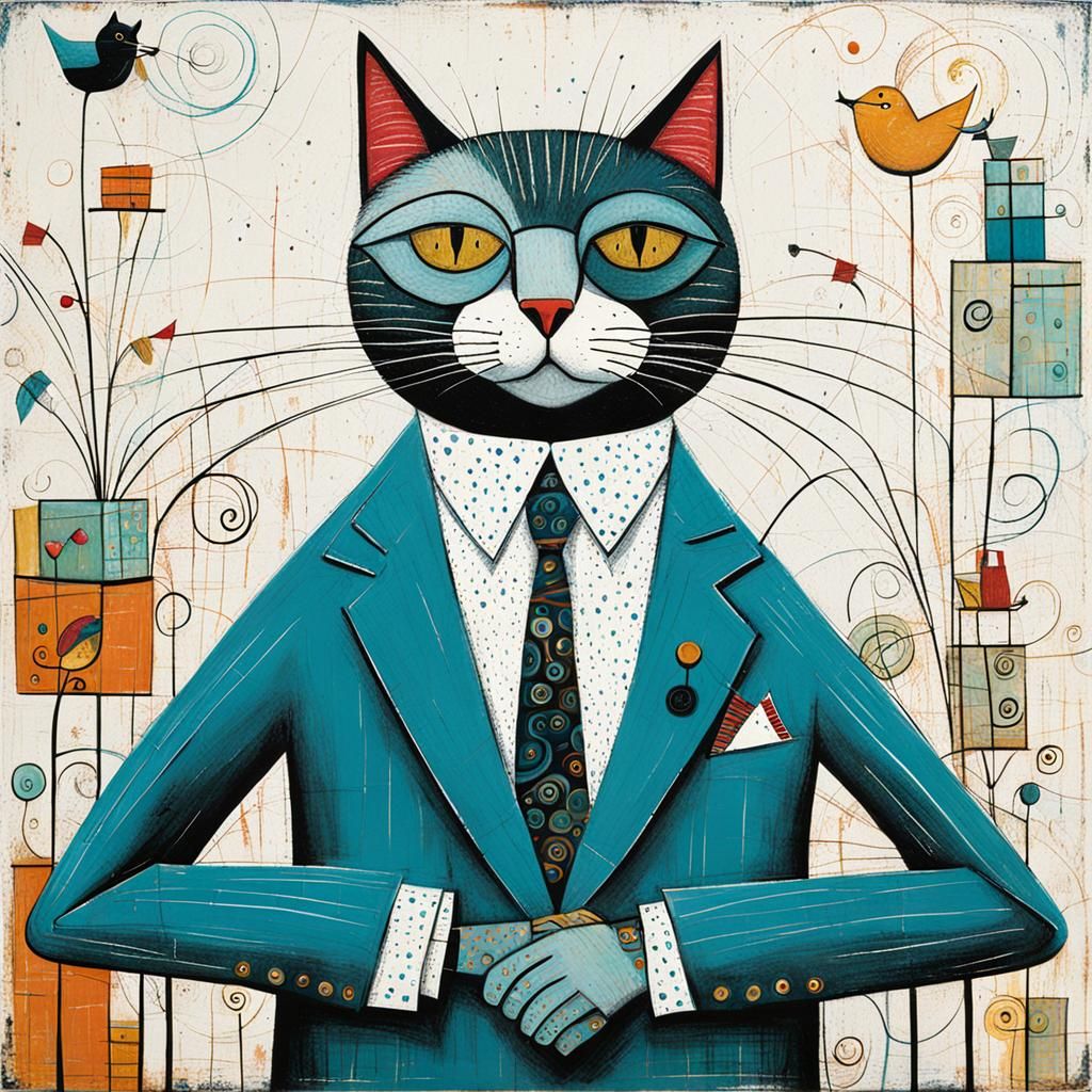 Stylish Cat Portrait in Mid-Century Modern Style