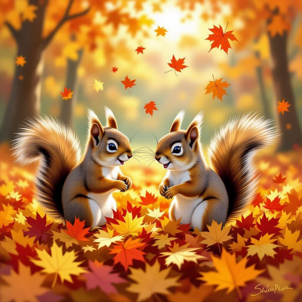 Joyful Squirrels in Autumn Leaves Acrylic Art