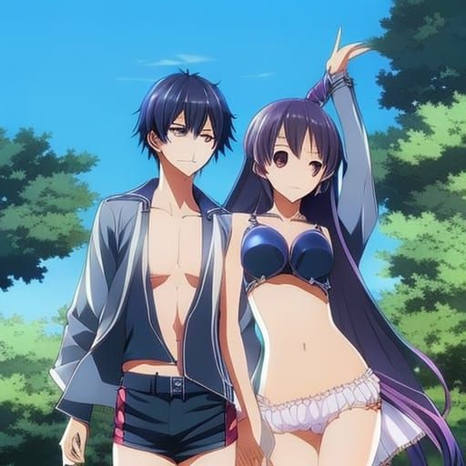 Anime Style Woman in Bikini Top and Shorts