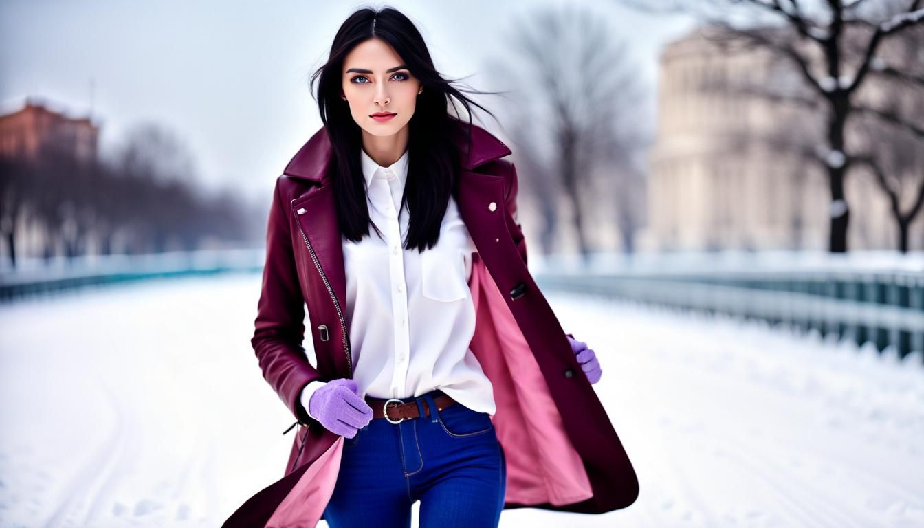 Close-Up Portrait of a Beautiful Girl Skating on Snow