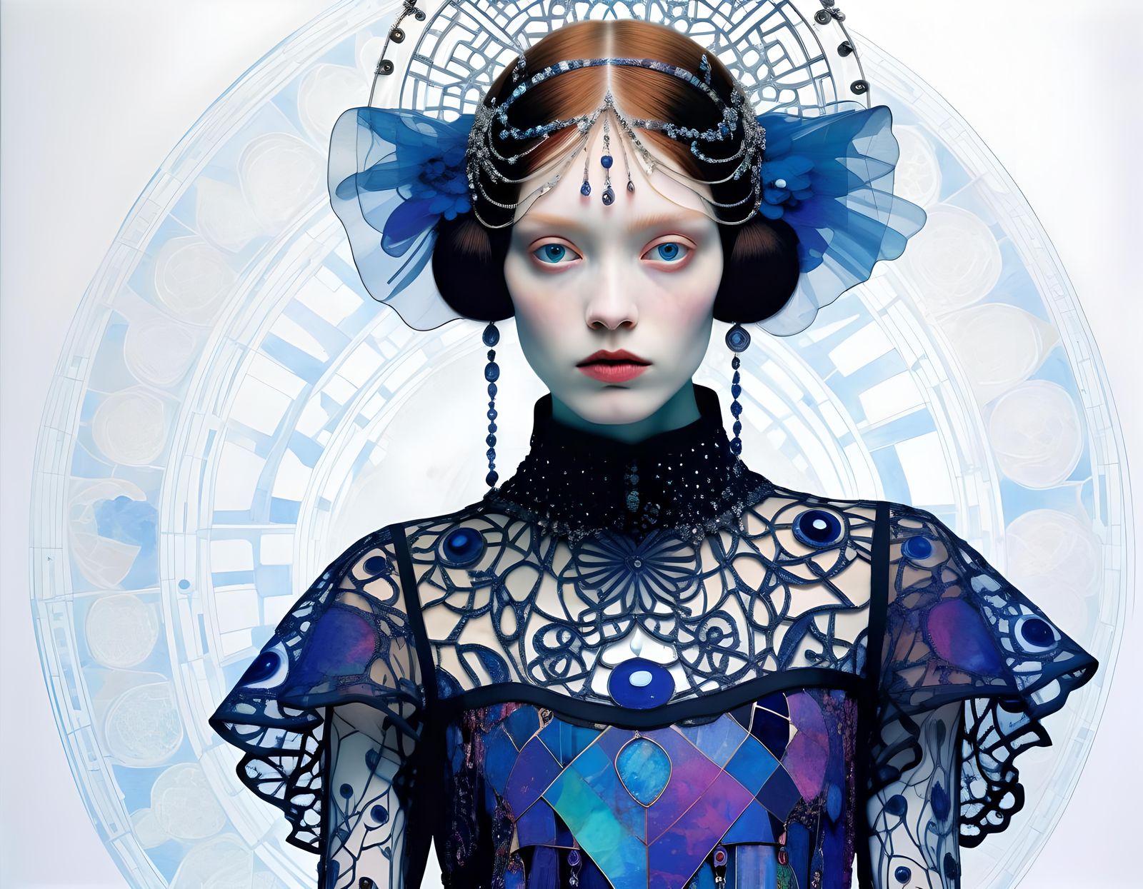 Beautiful Woman Portrait with Filigree in Art Nouveau Style