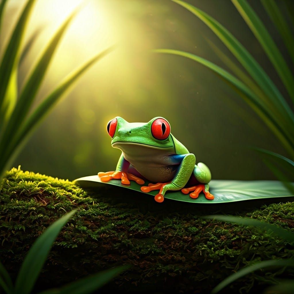 Luminous Green Frog in Tropical Paradise