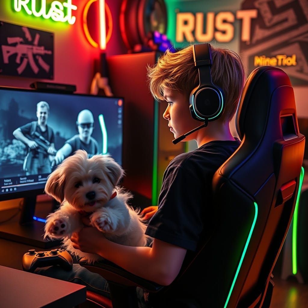 Dutch Gamer Boy Focuses on Rust in Futuristic Gaming Lair