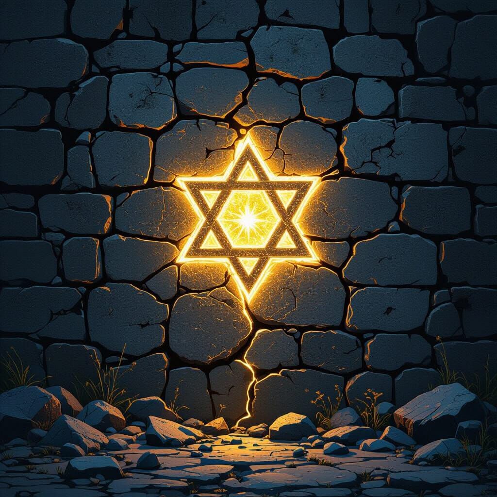 Radiant Star of David Shines Through Cracked Wall