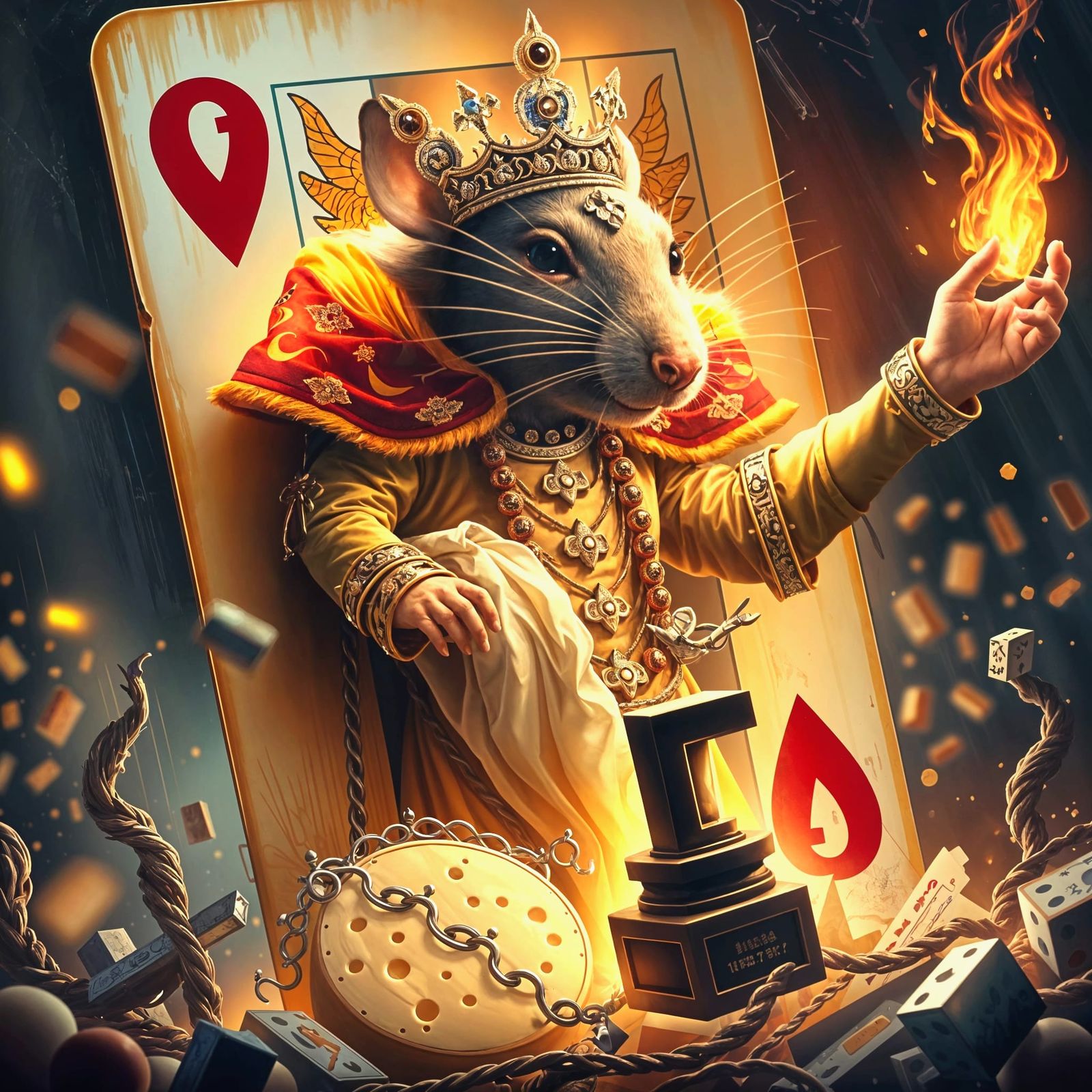 Regal Royal Mouse Emerges from Playing Card in Golden-Hued M...