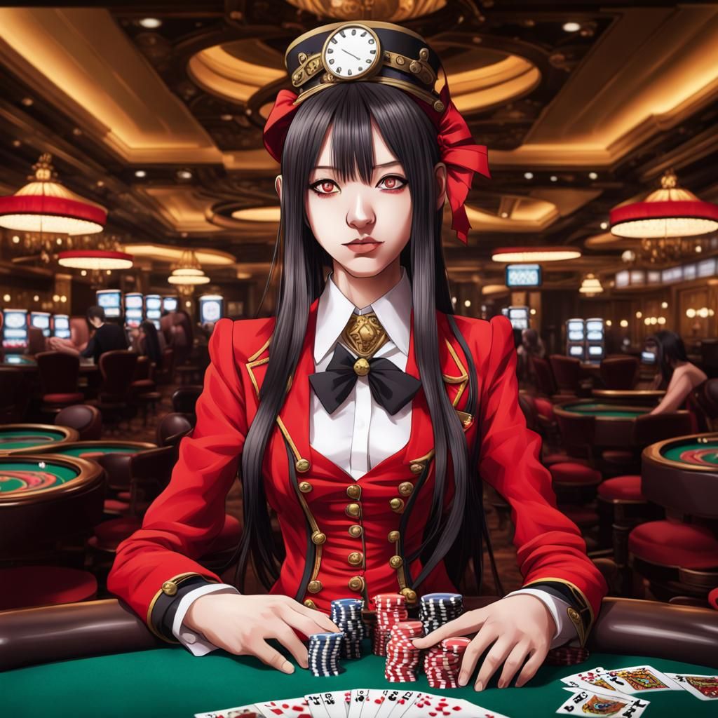 Manga Girl Plays Poker in Steampunk Casino