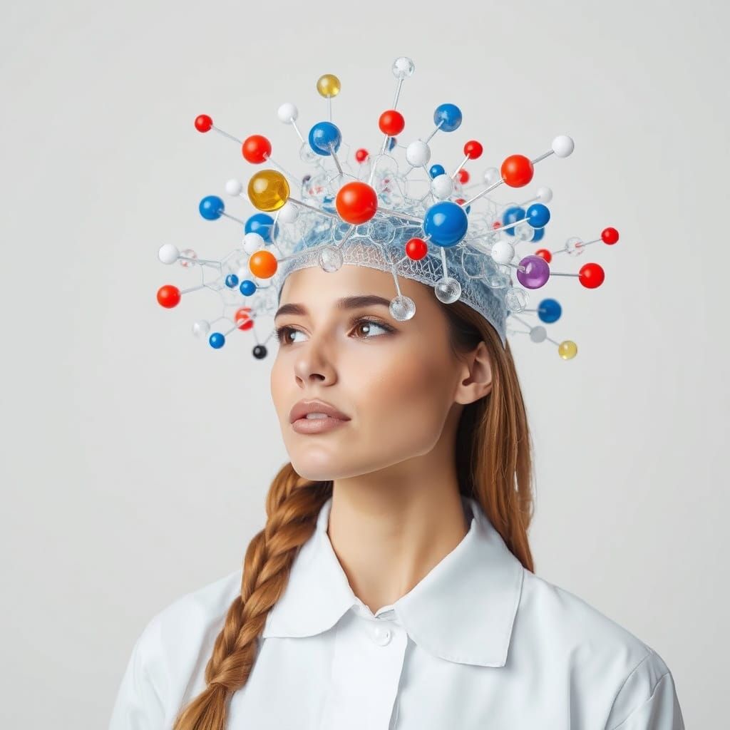 Woman Wears Hat of Chemical Compounds