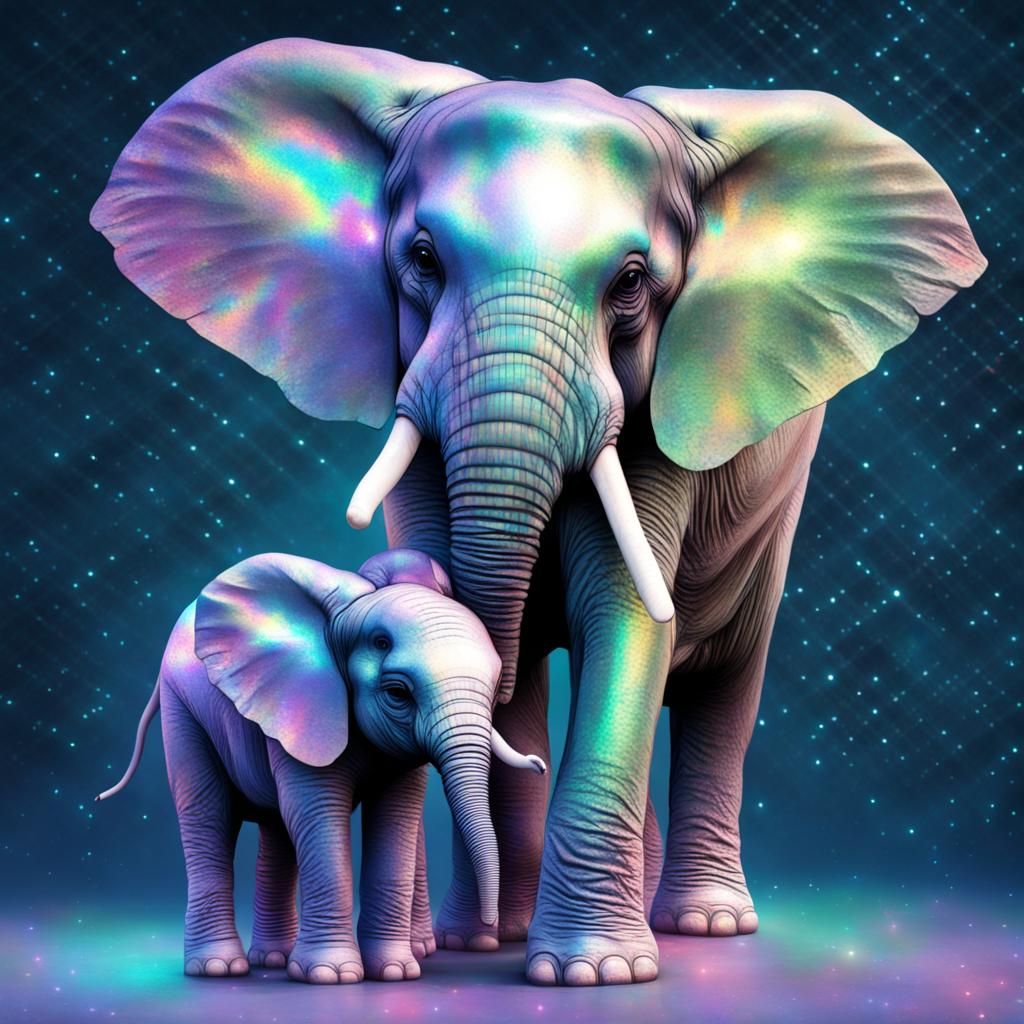 Holographic Elephant Calf Follows Mother