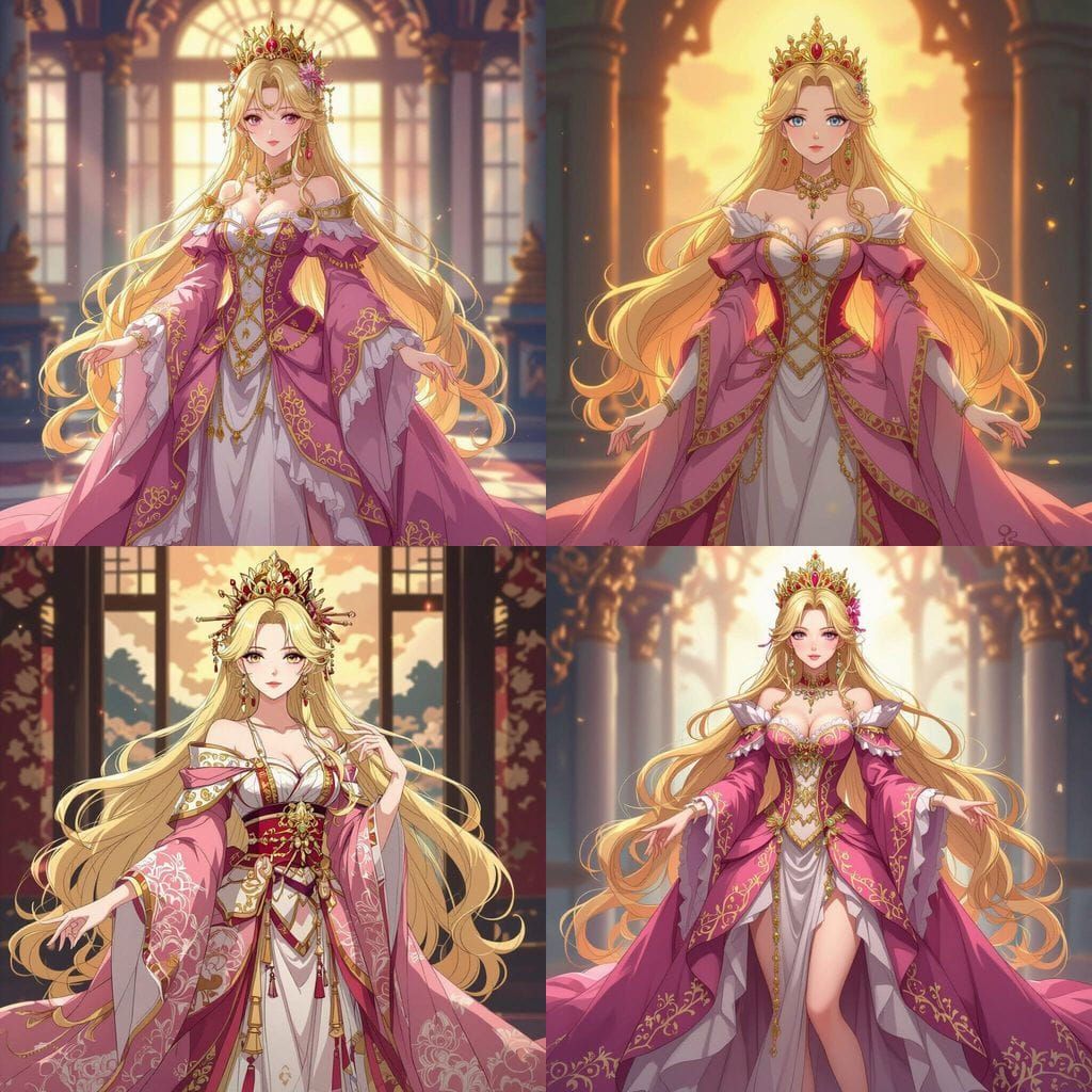 Anime Empress in Pink and Gold Gown with Crown