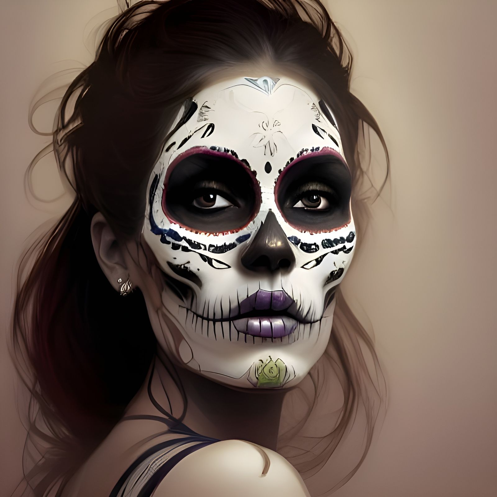 Day of the Dead Woman Portrait in Hyperdetailed Style