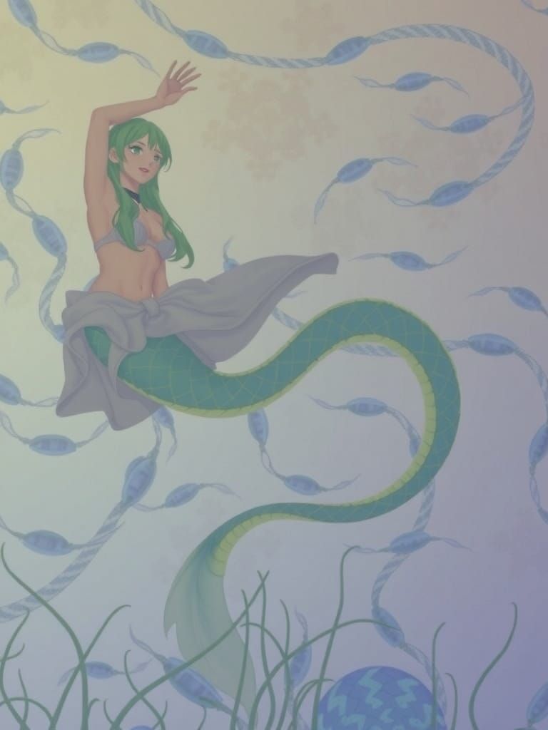 Anime Mermaid with Snake Tail in Underwater Realm