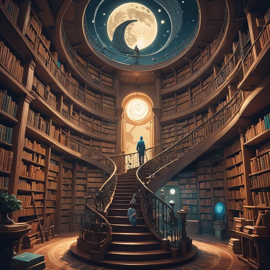 Mystical Staircase to Moon, Surreal Fantasy Art