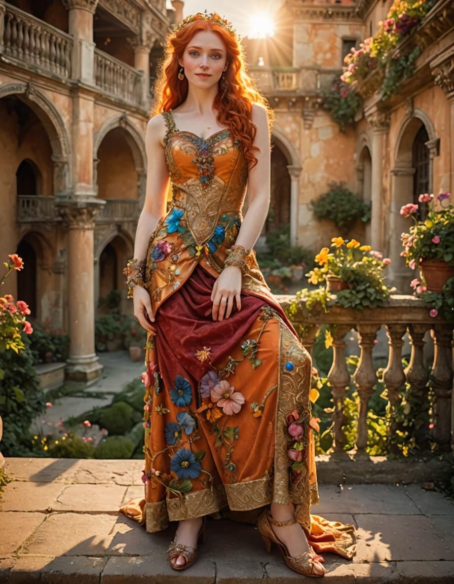 Red-Haired Faerie Enchantress in Renaissance Style