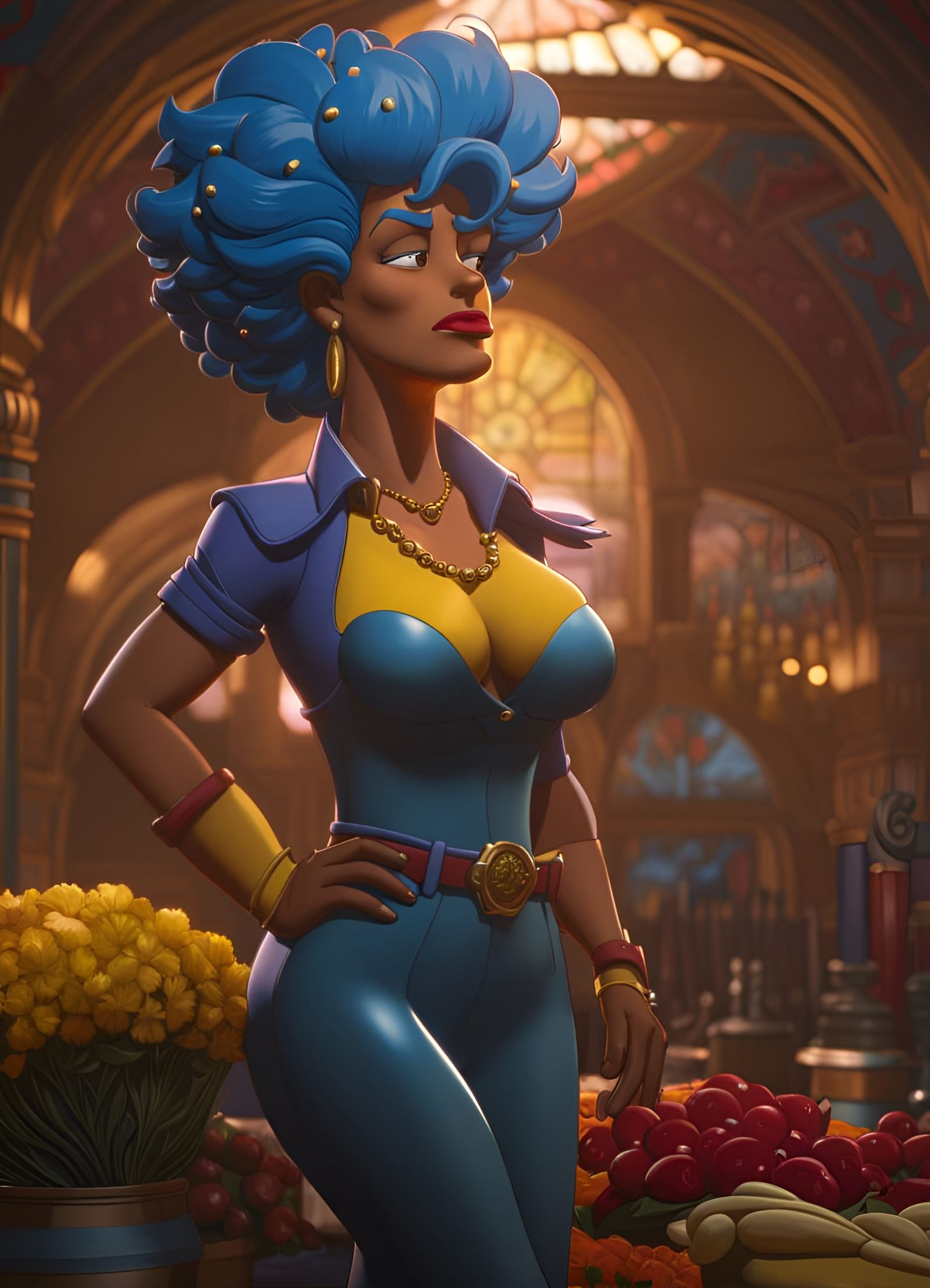 Muscled Marge Simpson as Heroine, Hyperdetailed Art