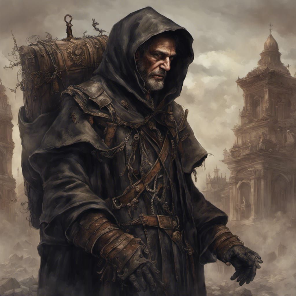 Apocalyptic Merchant Portrait in Detailed Matte Painting