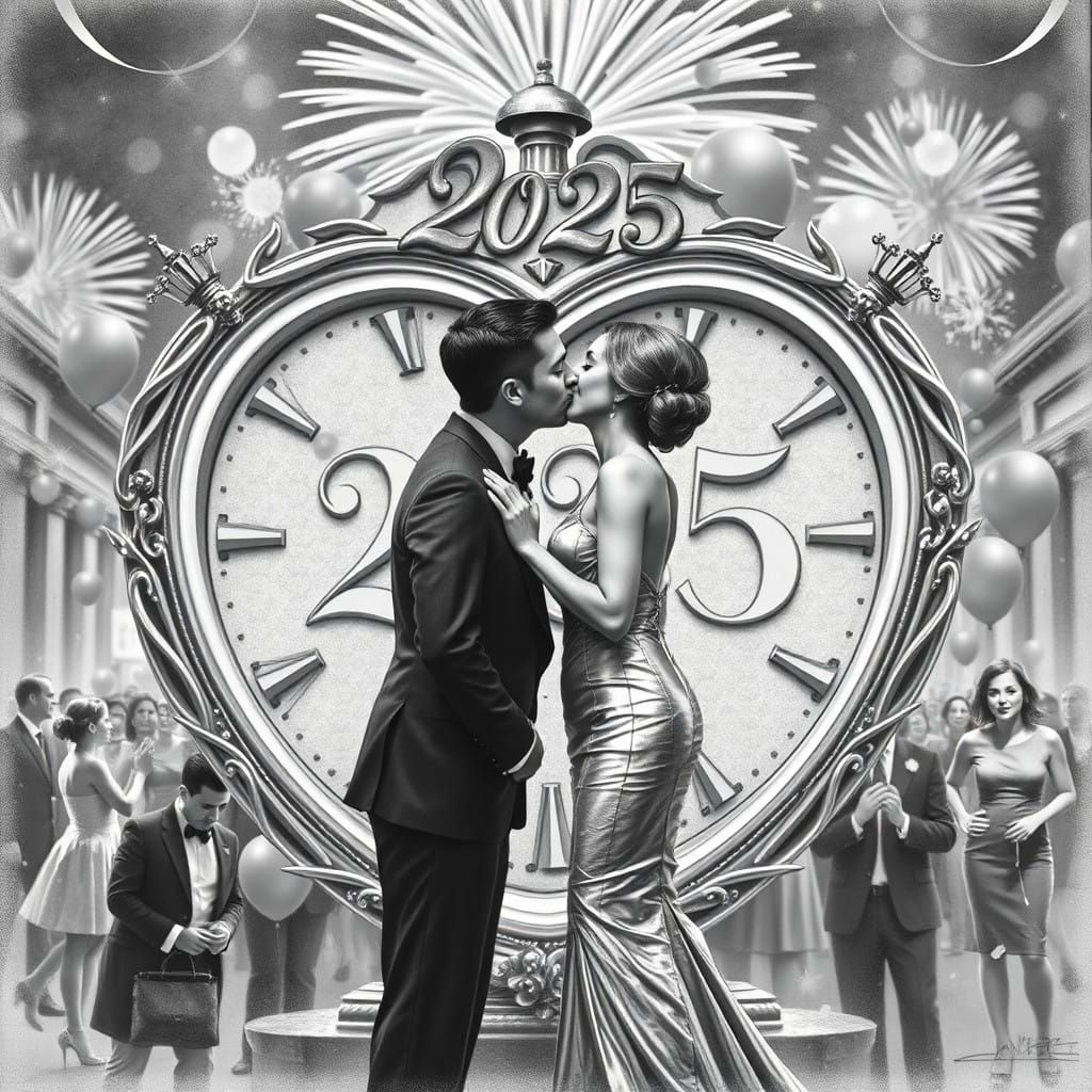 Romantic New Year's Eve Couple in a Heart-Shaped Countdown C...